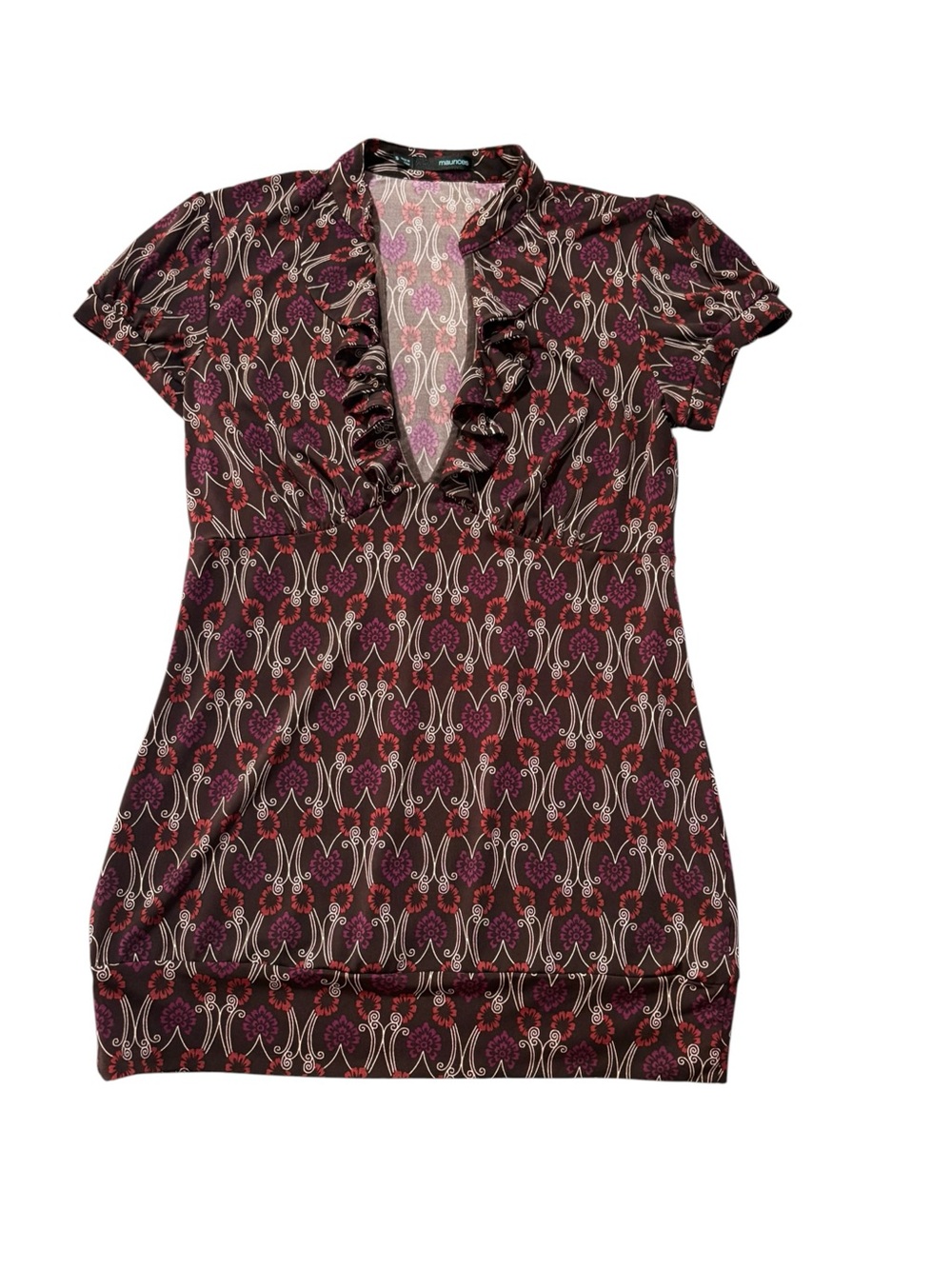 Maurices y2k size small v neck banded Plum Pink Ruffle V‑Neck shirt
